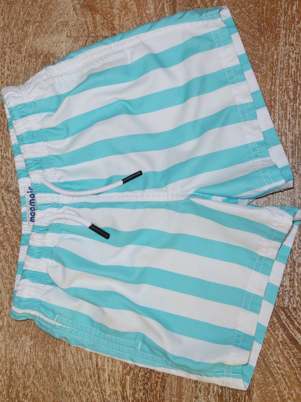 Boys Swim Trunks Turquoise and White Striped Size 5/6